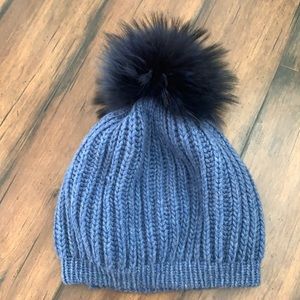 Inverni Beret Pom Hat (Cashmere and Raccoon Fur Knit Hat)